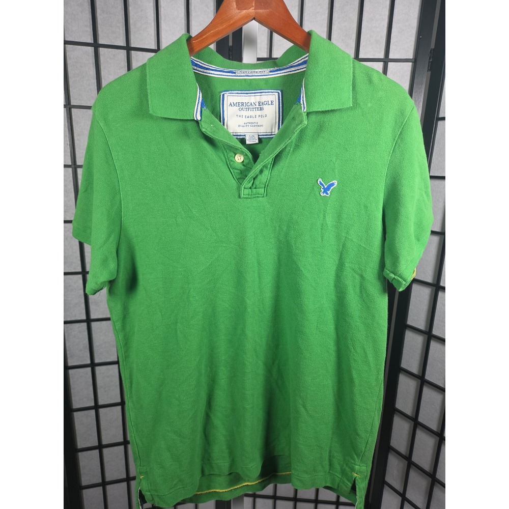 VTG Y2K American Eagle Blokecore Preppy Green Polo Shirt  Large
